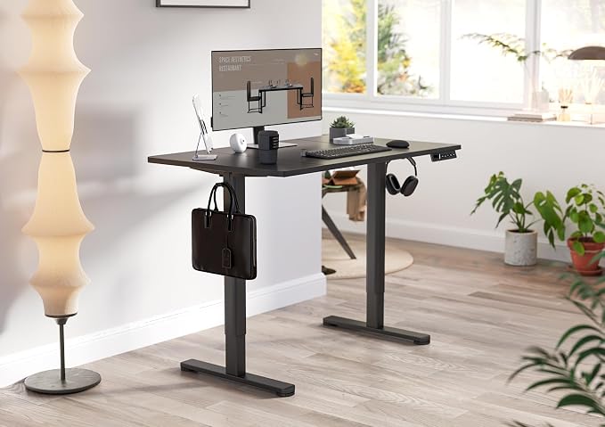 YDN 48 x 24 Inch Black Electric Standing Desk | Adjustable Height, Sit Stand, Cable Management, Ergonomic, Home Office