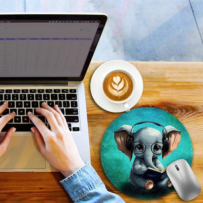 Small Mouse Pad, Elepant Round Mouse Pads for Desk, Travel Mini Mousepad with Non-Slip Rubber Base, Portable Mousepads for Wireless Computer Mouse Laptop, Office Desk Accessories, 8.6 * 8.6 Inch