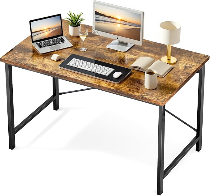 Sweetcrispy 44-Inch Small Computer Desk for Bedroom, Brown | Gaming Writing Work and Study Desk for Home Office, Sturdy Metal Frame and Compact Modern Design with X-Shaped