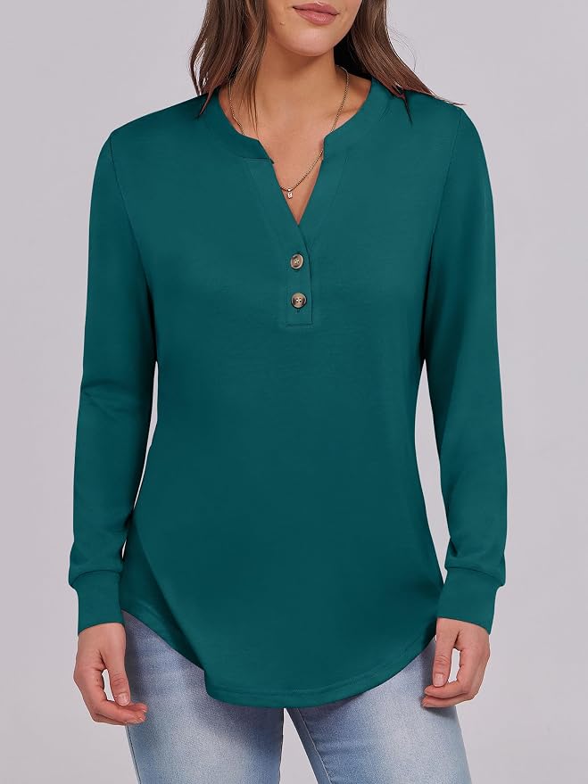 ANRABESS Women's Long Sleeve Shirts 2026 Spring Fashion Dressy Casual Tops Trendy Henley Blouses Cute Work Outfits Clothes