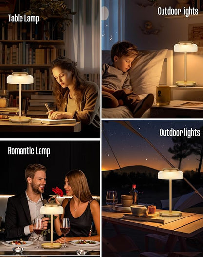 QiMH Battery Operated LED Table Lamp, 5000mAh Cordless Desk Lamp with 3 Level Brightness Touch Control, Mini Rechargeable Night Light for Living Room, Bedroom, Outdoor bar (Gold)