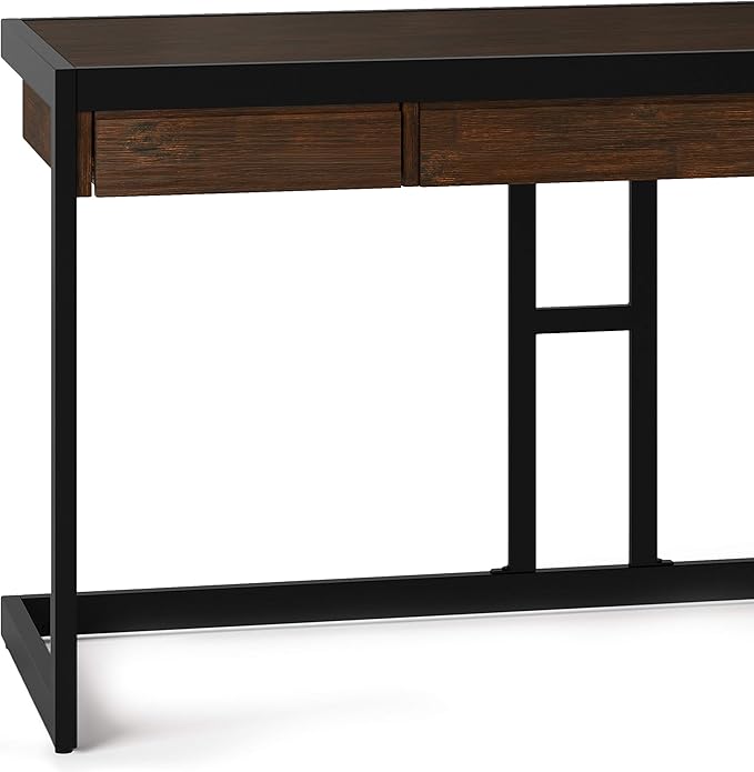 SIMPLIHOME Erina SOLID WOOD and Metal Modern Industrial 60 inch Wide Home Office Desk, Writing Table, Workstation, Study Table Furniture in Farmhouse Brown with 2 Drawers