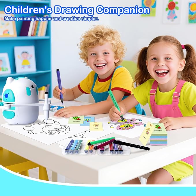 Drawing Robot for Kids 150 Educational Cards Smart Drawing Robot Voice Interactive Partner Montessori Painting Toy for Boys & Girls Ages 3-8 Perfect for Birthdays Christmas and Learning Fun