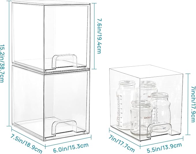 Vtopmart Clear Stackable Storage Drawers, 4 Pack Tall Plastic Organizers | Clear Pull-Out Drawers, Stackable Design for Skincare, Cosmetics, Beauty Supplies, Vanity, Bathroom, Cabinet and Countertop