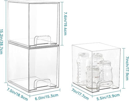 Vtopmart Clear Stackable Storage Drawers, 4 Pack Tall Plastic Organizers | Clear Pull-Out Drawers, Stackable Design for Skincare, Cosmetics, Beauty Supplies, Vanity, Bathroom, Cabinet and Countertop