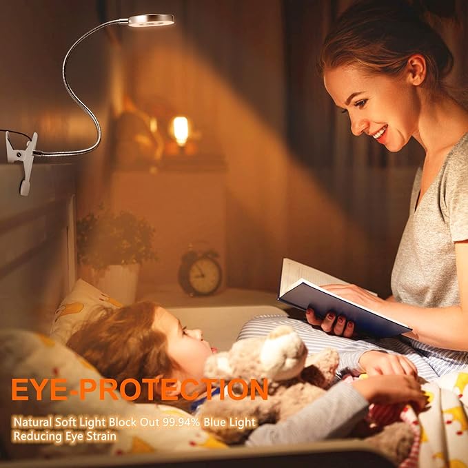 Clip on Light Reading Lights , 48 LED USB Desk Lamp with 3 Color Modes 10 Brightness, Eye Protection Book Clamp Light , 360 ° Flexible Gooseneck Clamp Lamp for Desk Headboard and Video Conferencing