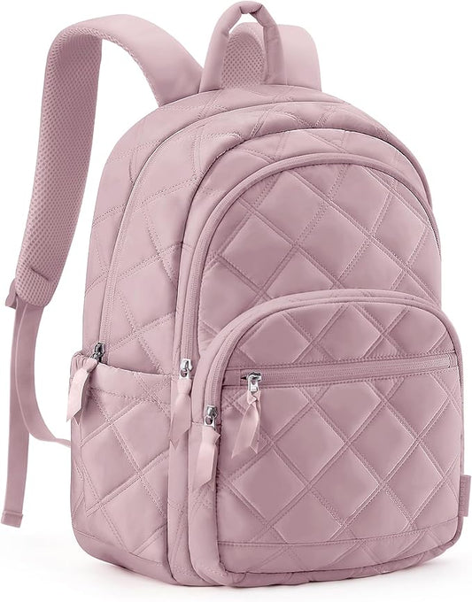 BAGSMART College Laptop Backpack,Cute Travel Backpack for Women,Quilted Computer Bookbag