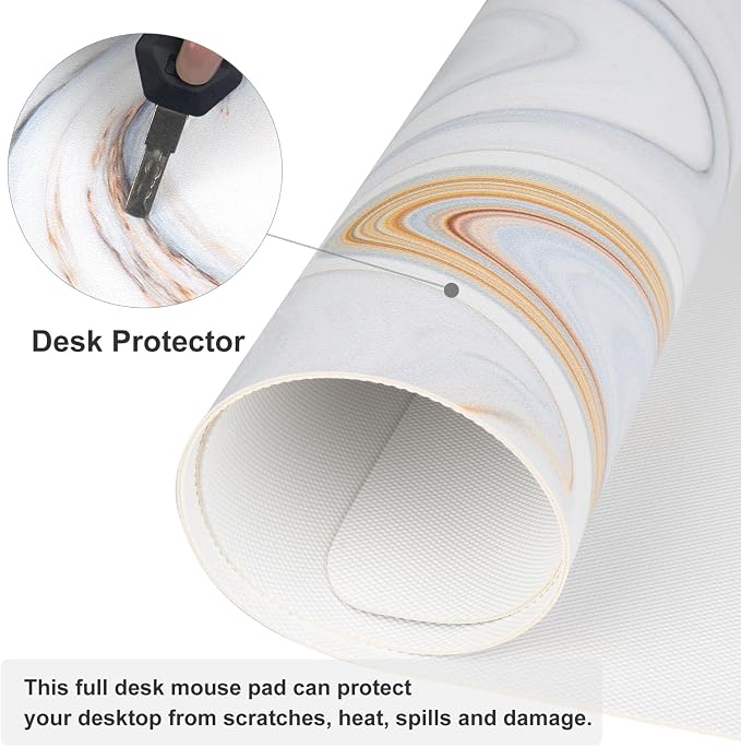 QIYI Large Mouse Pad, Cute Marble White Desk Mat, PU Leather Desk Protector Mousepad, Gold Grey Striped Waterproof Computer Keyboard Gaming Mouse Pads, Non Slip Extended Writing Pad 31.5" x 15.7"