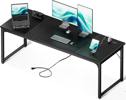 Coleshome 71 Inch Computer Desk with USB Ports, Large Office Desk, Long Study Student Writing Desk, Black | Extra-long workspace • Fits dual monitors • Stable steel frame • Spacious legroom • Home office & gaming