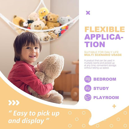 Lazebox Stuffed Animal Net Hammock for Plushie Toys, Stuffed Animal Hammock Corner for Kids' Room Decor, Ideas for Organizing Stuffy Collection, White, XL (82.6" x 43" x 43")-Pack of 2