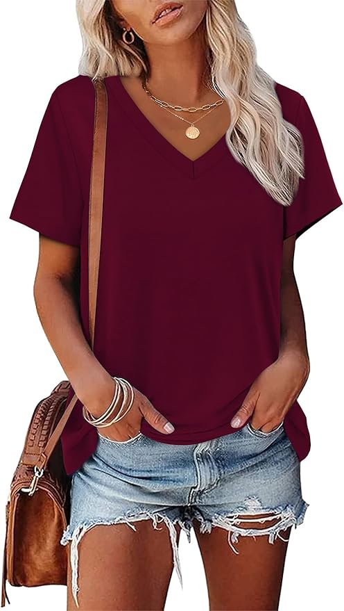 Alaroo Womens Summer Tops 2026 V Neck Short Sleeve Shirts Trendy Dressy Casual Vacation Outfits Printed