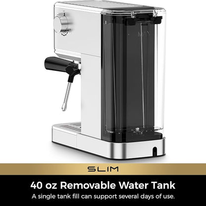 CHULUX Slim Espresso Machine with Milk Frother for Home Cappuccino & Latte | Precise Pressure Gauge, Food-Grade Materials, 20 Bar Italian Pump, Professional Temperature Control System, Stainless Steel