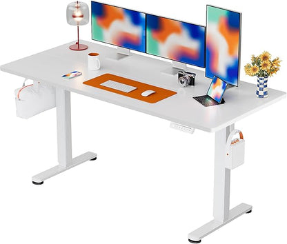 ErGear Height Adjustable Electric Standing Desk, 55 x 28 Inches Sit Stand up Desk, Memory Computer Home Office Desk, White