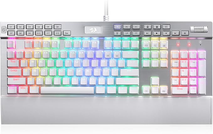 Redragon K550 RGB Gaming Keyboard, 104 Keys + 12 Macro G Keys Wired Mechanical Keyboard w/Aluminum Top Plate, Custom Clicky Purple Switch, Extra USB Port & Wrist Rest