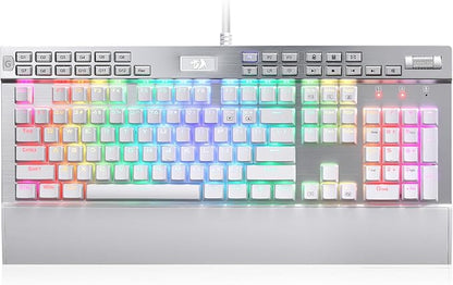 Redragon K550 RGB Gaming Keyboard, 104 Keys + 12 Macro G Keys Wired Mechanical Keyboard w/Aluminum Top Plate, Custom Clicky Purple Switch, Extra USB Port & Wrist Rest