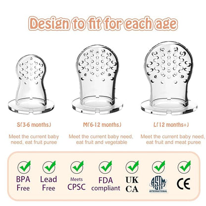 Baby Solids/Frozen Fruit Feeder Pacifier, Infant Teether Toy 4M+, BPA-Free Silicone Pouch & Nipple, Safely Introduce Solids, Teething Relief, 2-Pack