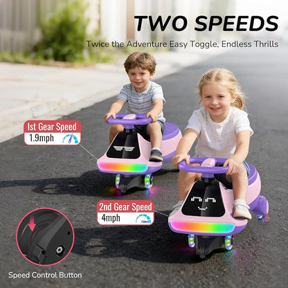 Umatoll 12V Electric Wiggle Car for Kids with Pedal, Display, Rechargeable Battery, LED Light, Bluetooth, Light-Up Wheels, Anti-Rollover, 2 Speeds, Ride on Toys, Birthday Gifts for Age 3+, 150Lbs