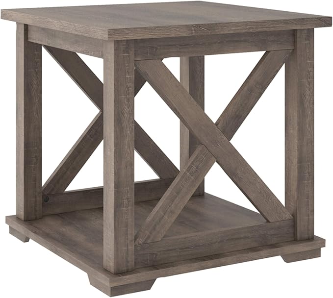 Signature Design by Ashley Aldwin Rustic Farmhouse 60" Home Office Lift Top Desk with Charging Ports, Distressed Gray & Arlenbry End Table, Gray