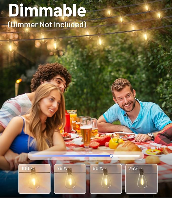 Tenmiro 60FT Outdoor String Lights, Waterproof 16+1 Edison Shatterproof Bulbs Led Outside Patio Lights for Porch Deck Garden Backyard Balcony Wedding Party Decor