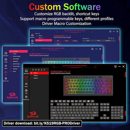 Redragon Wireless Gaming Keyboard, RGB Backlit, Portable 60% Design, Black | Bluetooth/2.4GHz/USB-C Wired, Mini Quiet Macro Membrane Keyboard, Rechargeable 4000mAh Battery, Anti-Ghosting for Win/MAC