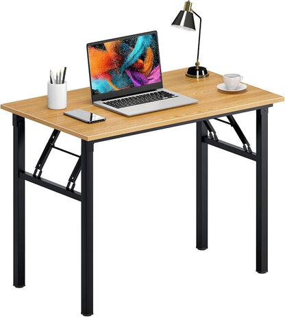 Need Office Computer Desk 39.3 Inch Sturdy Folding Laptop Table Teak | Black Frame Writing Gaming Work Table/Foldable Home Office Desk/Sewing Table, No Assembly Required