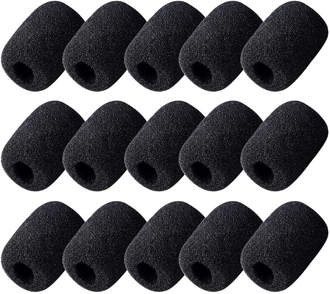 15 Pack Foam Microphone Windscreen, Lapel Headset Microphone Sponge Mini Foam Cover Shield Protection for Variety of Headset (Black)