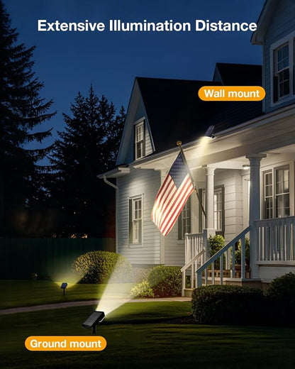 Solar Power Spotlight Outdoor Waterproof Landscape LED Accent Lighting for Yard, Tree, Plants, Walls, Path, Garden, Statues, Adjustable Brightness,Dusk to Dawn Long Lasting 4 Pack Warm White