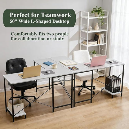 L Shaped Desk Computer Desk, 50inch White Gaming Desk with CPU Stand | Reversible Corner Desk, Sturdy Metal Frame, Student Study Writing Table for Home Office