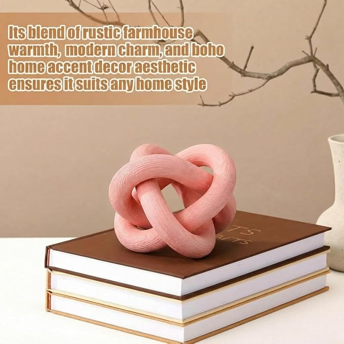 Yalikop 3 Link Wood Knot Decor Rustic Home Décor Accents Hand Carved Coffee Table Decoration, Boho Chain Link Decoration, Modern Shelf, Rustic Objects for Home Living Room Bedroom(Pea-Pink)