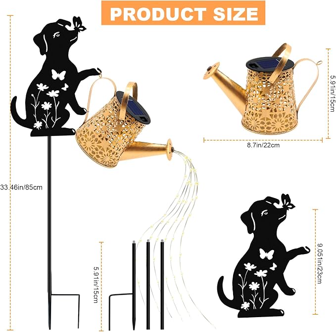 VOOKRY Solar Lights Outdoor,Watering Can with Dog Silhouette Stake | Garden Gifts for Mom,Women&Garden Lovers Waterproof Metal Garden Water kettle,Decorative Yard Patio Lawn Pathway Decor(2Pack)