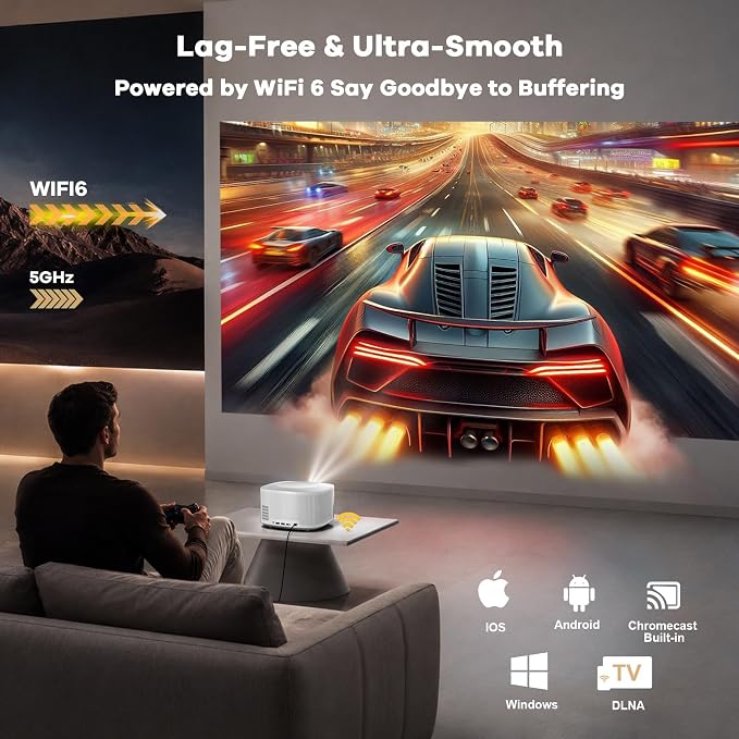 Outdoor-Projector-4K with WiFi and Bluetooth:[3500 Bright/60W Dolby Audio/Official Licensed Apps],Smart-Projector with AI Auto Focus, ONOAYO ONO5Pro 2.0 Movie Projector for Indoor/Outdoor 2026(White)