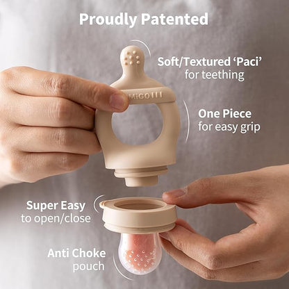SAMiGO Baby Food Fruit Feeder and Breastmilk Popsicle Mold Set, Silicone Fruit Teether, Food Feeder Pacifier for Teething Relief, Freezer Tray, Baby Feeding Essentials, 4 Months+