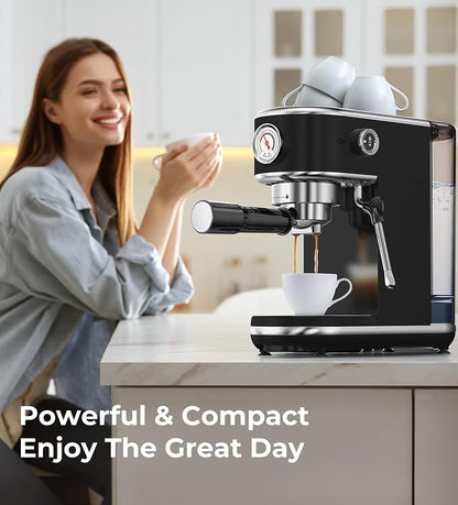 atatix 20 Bar Espresso Machine with Milk Frother, Compact Espresso Maker | Black Stainless Steel Coffee Machine,with Precise Temp Contro, 44oz Removable Water Tank for Latte, Cappuccino