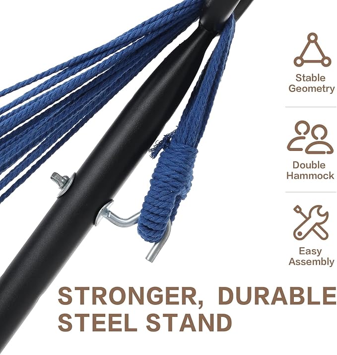 PNAEUT Double Hammocks with Stand for Outside, Portable Space Saving Heavy-Duty Steel Stand for Indoor Outdoor Patio with Carrying Bag, 450 lbs Capacity (Sky)