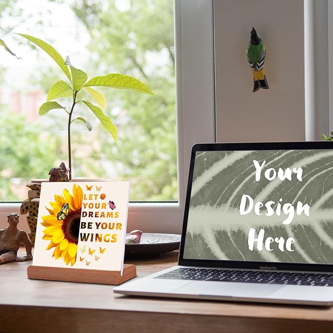 TIKTREE Inspirational Gifts for Women, Let Your Dreams Be Your Wings Positive Sign, Sunflower Motivational Gifts, Cheer Up Gifts for Women, Home Office Desk Decor with Wood Base