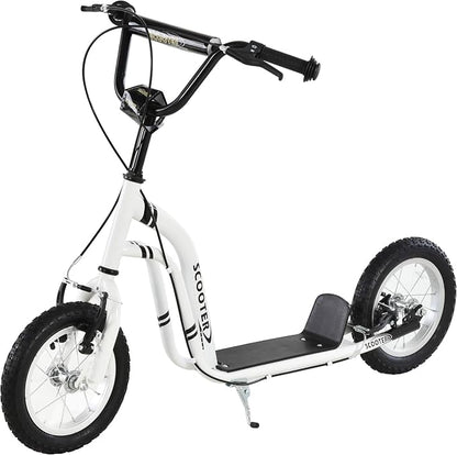 Aosom Kick Scooter with Dual Caliper Brakes, Big Wheels Kick Scooter for Ages 5+, 12-Inch Inflatable Front Wheel, Max Load 220lbs