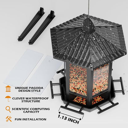Birdream 4 Pack Bird Feeders for Outdoor Hanging, 10 LB Fun Installation Retro Pagoda Design Bird Feeder, Attracting Wild Birds Chickadees Goldfinches Cardinals Finches and Sparrows