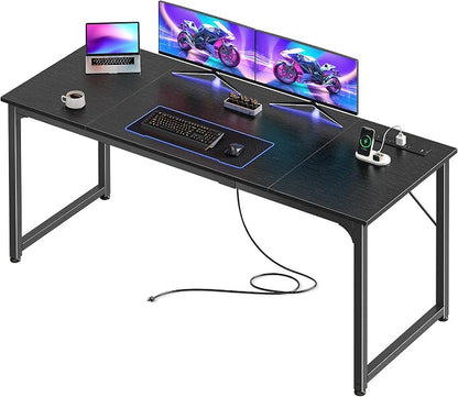 PRAISUN 63 X 24 Inch Computer Desk, Power Outlets, USB-C, Black | Office Desk with 4 AC Outlets, USB & USB-C, Sturdy Metal Frame, Spacious Desktop for Work, Writing, Study & Gaming