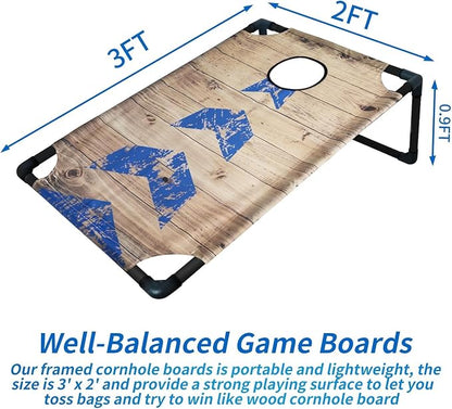 Portable Cornhole Set PVC Framed Corn Holes Outdoor Game Set with 2 Cornhole Boards, 8 Cornhole Bean Bags and Carrying Case, Camping Games Indoor Outdoor for Adults, Travel Camping Accessory