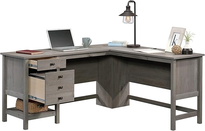 Sauder Cottage Road L-Desk, L: 65.12" x W: 58.66" x H: 29.76", Mystic Oak finish