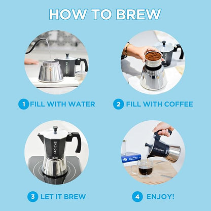 GROSCHE Milano Induction Stovetop Espresso Maker Moka Pot 6 Cup (Black) | Induction Moka Pot For Gas, Electric And Induction Cooktops With Aluminum Upper Chamber, Stainless Steel Base, And Burn Guard