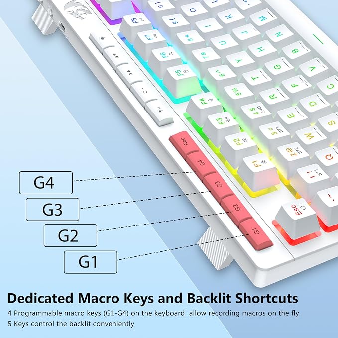Redragon Wireless Gaming Keyboard, Portable 75% Compact,RGB Backlit, White | Bluetooth/2.4GHz/USB-C Wired, Mini Quiet Macro Membrane Keyboard, Rechargeable 4000mAh Battery, Anti-Ghosting for Win/MAC