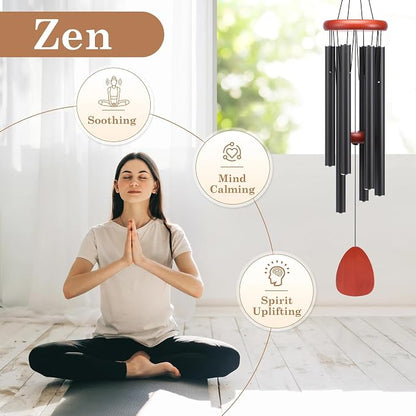 Classic Black Wind Chimes for Outside Soothing Melodic Wind Chime 37" to Create a Zen Atmosphere. Sympathy/Memorial Gift, Indoor Outdoor Garden Patio Decoration