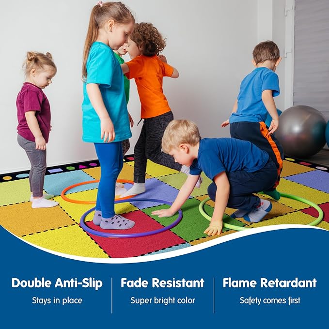 Booooom Jackson Ultra Thick Nylon Classroom Rug Elementary,13'x7'7'' Large Classroom Carpet Preschool Seating Rug for School, Colorful Classroom Rug for Class with 0.5'' Non-Slip Backing