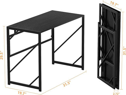 Elephance Folding Desk Writing Computer Desk for Home Office No-Assembly | Study Office Desk,Foldable Table for Small Spaces,31.5 Inch,Black