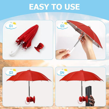 Phone Umbrella Stand, Sun Shade Mini Umbrella for Cell Phone with Adjustable Fist Style Suction Cup, Universal Anti-Glare Sun Visor for Outdoor