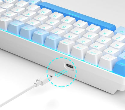 MageGee Portable 60% Mechanical Gaming Keyboard, MK-Box LED Backlit Compact 68 Keys Mini Wired Office Keyboard with Red Switch for Windows Laptop PC Mac - Sky Blue