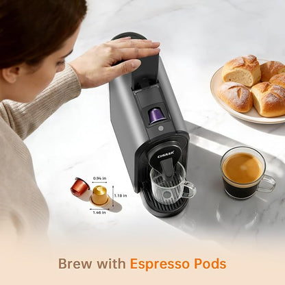 CHULUX Bafè-Pro Espresso Maker for Nes Pod, 20 Bar High Pressure Pump, Gray | 1400W Rapid Heating, Espresso Lungo Buttons, Used Capsule Drawer, Auto-Eject System, 24oz Removable Reservoir, Mini Footprint