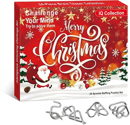 Christmas Metal Brain Teaser Puzzles Ring Educational Toys, Steel IQ Games Physics Mind Metal Puzzles for Adults, Unlock Interlock Game, Brain Teaser Puzzle for Party Favor Kids (Christmas)