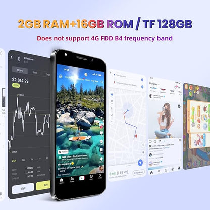 Unlock Phone, 4G Network Android Phone, 5.0-inch Screen, 2GB RAM+16GB ROM/TF 128GB, Dual SIM Cards, Dual Cameras, Suitable for Novice Users (Grey)